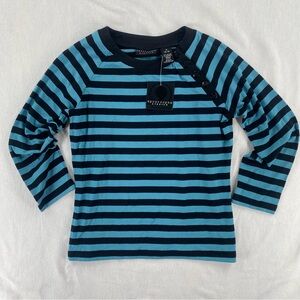 Apostrophe Blue & Black Striped Button-Shoulder Top